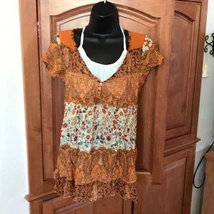 Crinkle Orange Boho Blouse